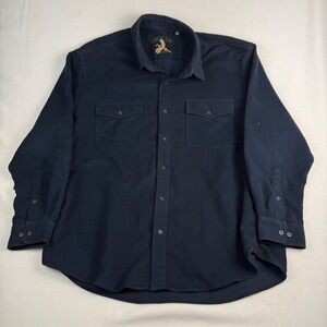 Orvis Mens XXL Navy Blue Heavyweight Flannel Button Down Shirt Long Sleeve Solid